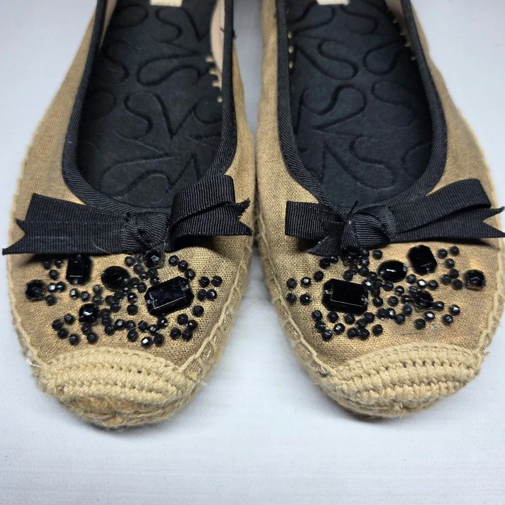 Simply Vera Vera Wang Gold Espadrille Flats Beaded Bow Ballet Shoes Womens 8